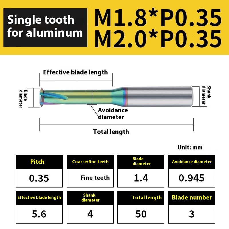 2135-65° aluminum with colorful thread milling cutter lengthened single tooth three-tooth full thread machining center tungsten carbide milling cutter M3M4M5 Shandong Denso Pricision Tools Co.,Ltd.